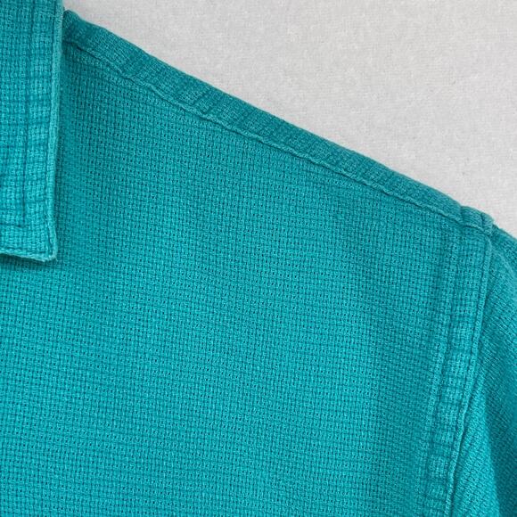 LL BEAN Top Womens S Cool Weave Short Sleeve Button Up Woven Green USA Vintage - Picture 6 of 12